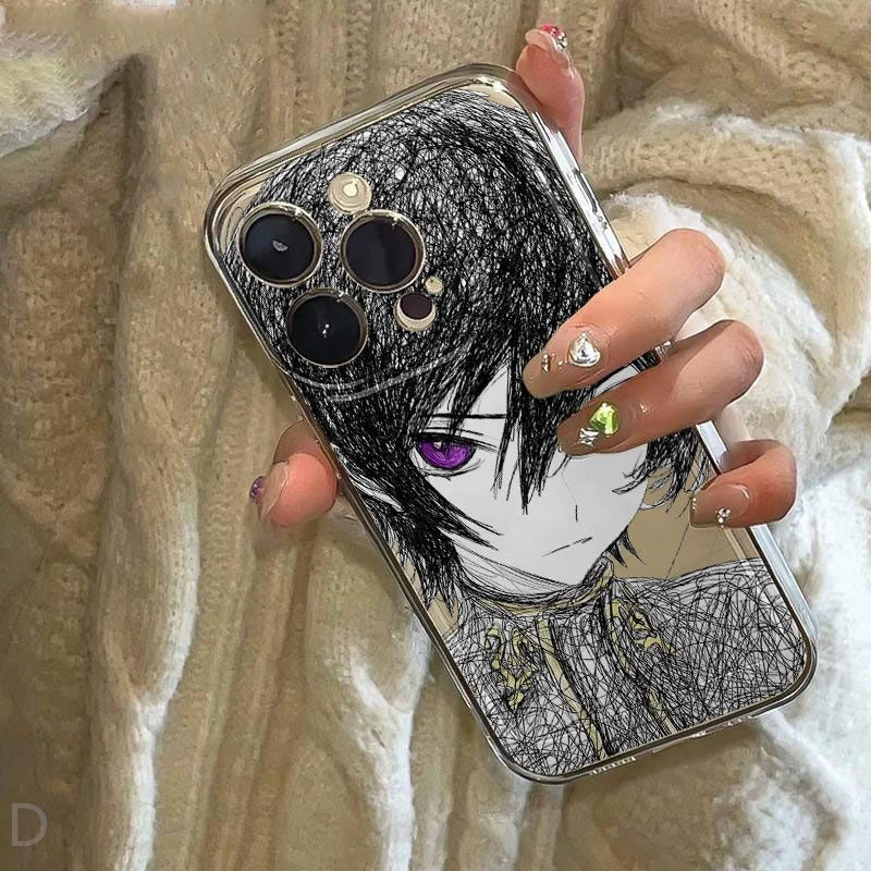Funda suave transparente de lujo con diseño de Code Geass para iPhone 17 17Air 16 15 13 12 11 14 Pro Max XS XR 7 8 16 Plus 6