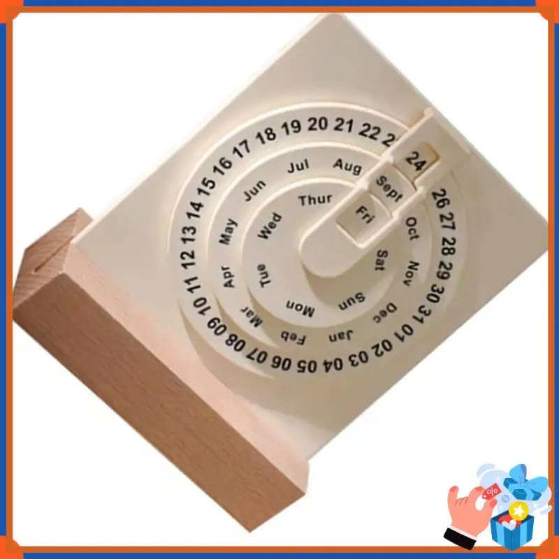 Compacte bureaukalender Kleine roterende ronde bureaukalender met houten basis Maand Week Dagweergave Wielkalender
