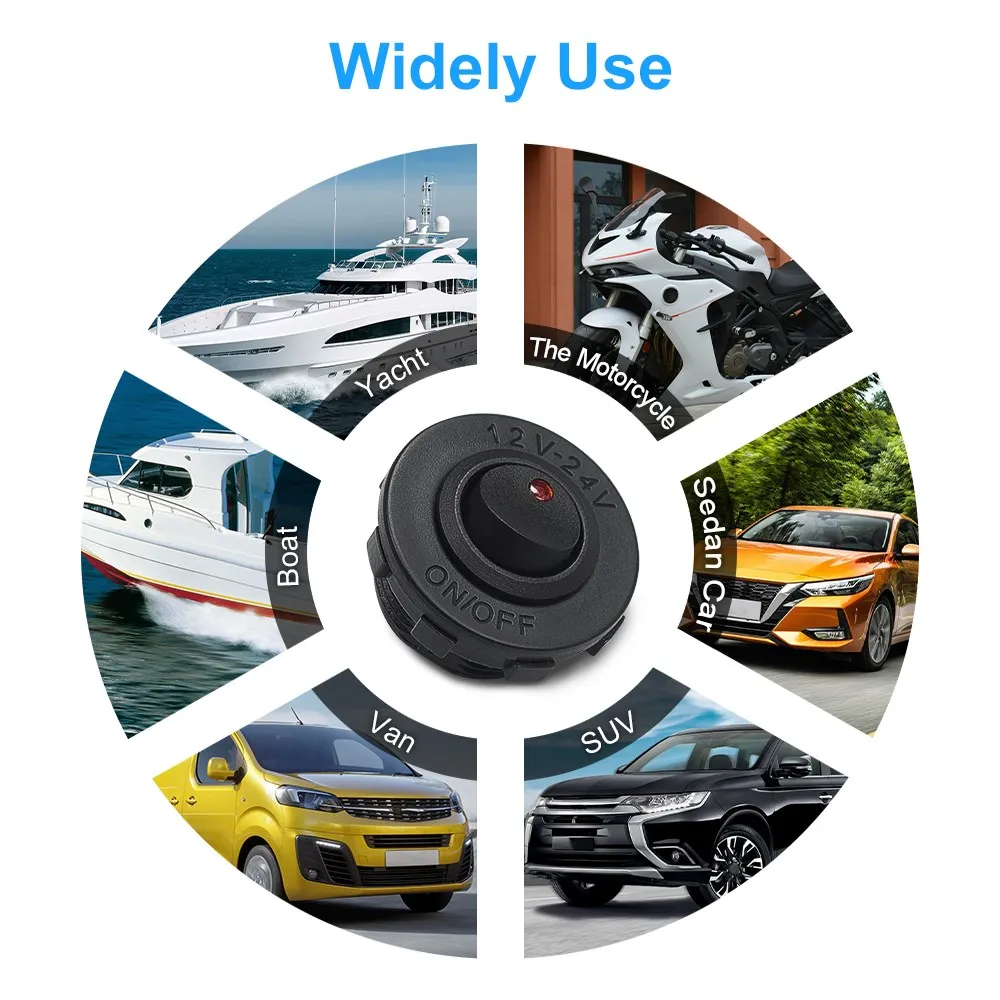 ON/OFF Round Rocker Toggle LED Switch 3 Pin 12V 20A Car Dashboard Dash Boat Truck Push Button Switchs Socket Car Accessories