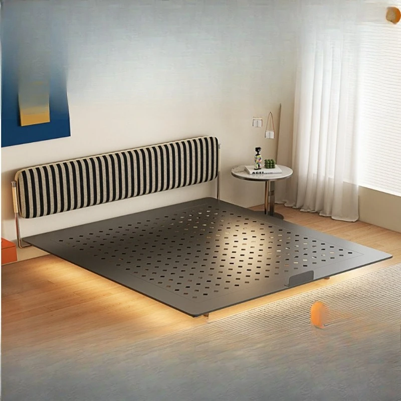 

Zebra bed, French medieval chenille fabric bed, small Bauhaus style master bedroom double bed, carbon steel bed frame