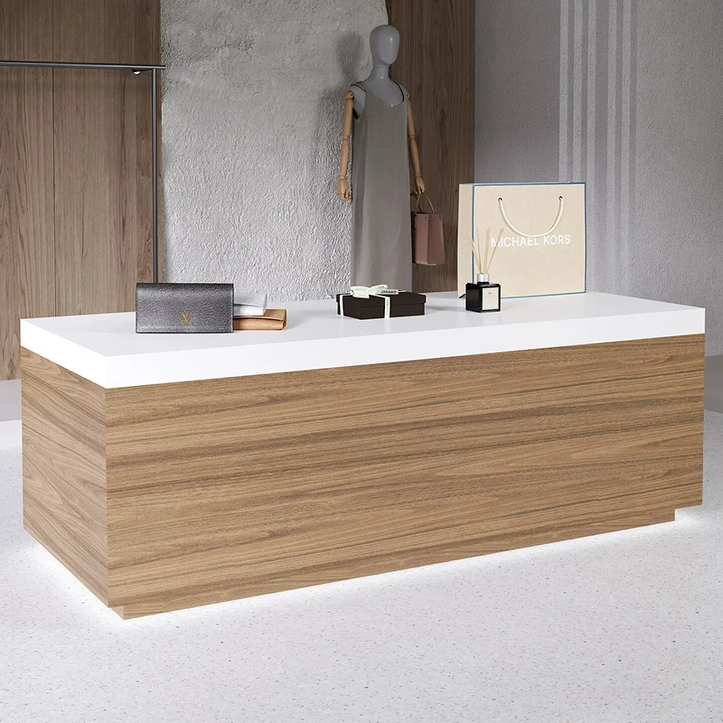 Wooden Nakajima Tai Flowing Water Platform Walnut Grain Display Table Product Display Shelf Shoe and Bag Display Cabinet