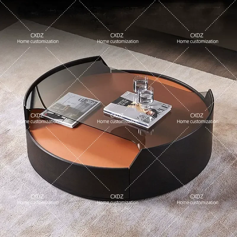 Minimalist Round Coffee Table Solid Wood Tempered Glass Living Room Tea Table Multi Functional Side Table Customizable