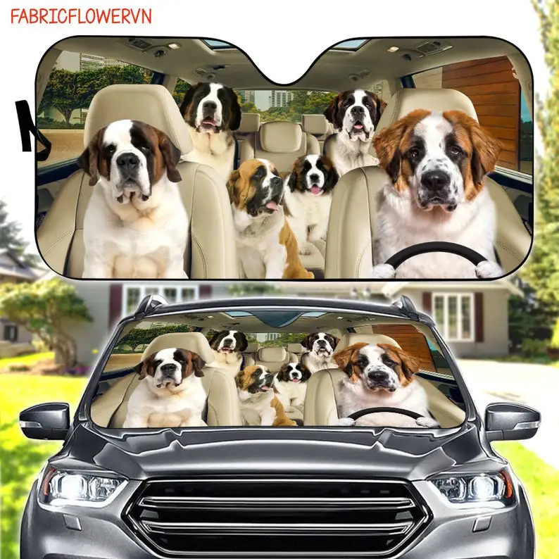 Saint Bernard Car Sunshade, Saint Bernard Car Decoration, Dog Windshield, Dog Lovers Gift, Dog Car Sunshade, Gift For Mom, Gift