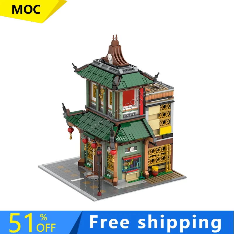 

2221 шт. MOC, средневековый роскошный китайский ресторан, модульная модель, архитектурный строительный блок, сделай сам, образовательная сборка, детские игрушки, подарки