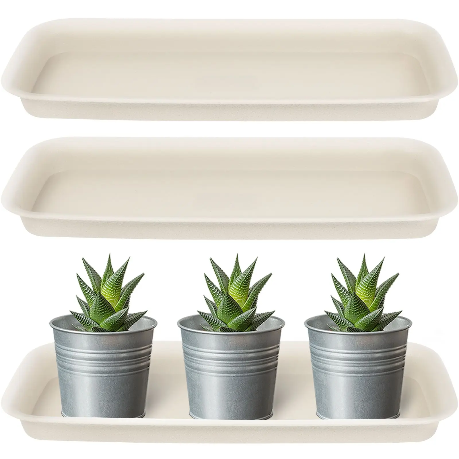 

3 Pcs Anti-Leakage Flower Pot Trays Drip Saucers for Plant Pots Rectangle Bottom Plates Lightweight Durable Plastic