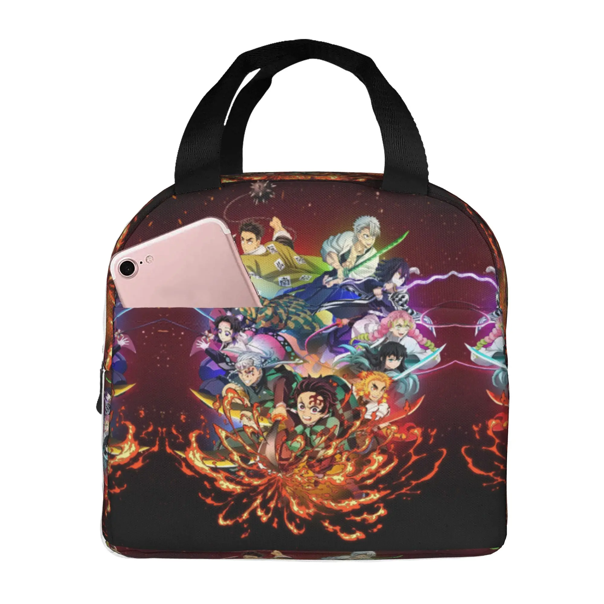 Custom Demon Slayers Portable Lunch Boxes Unisex Waterproof Manga Cooler Thermal Food Insulated Lunch Bag Office Work