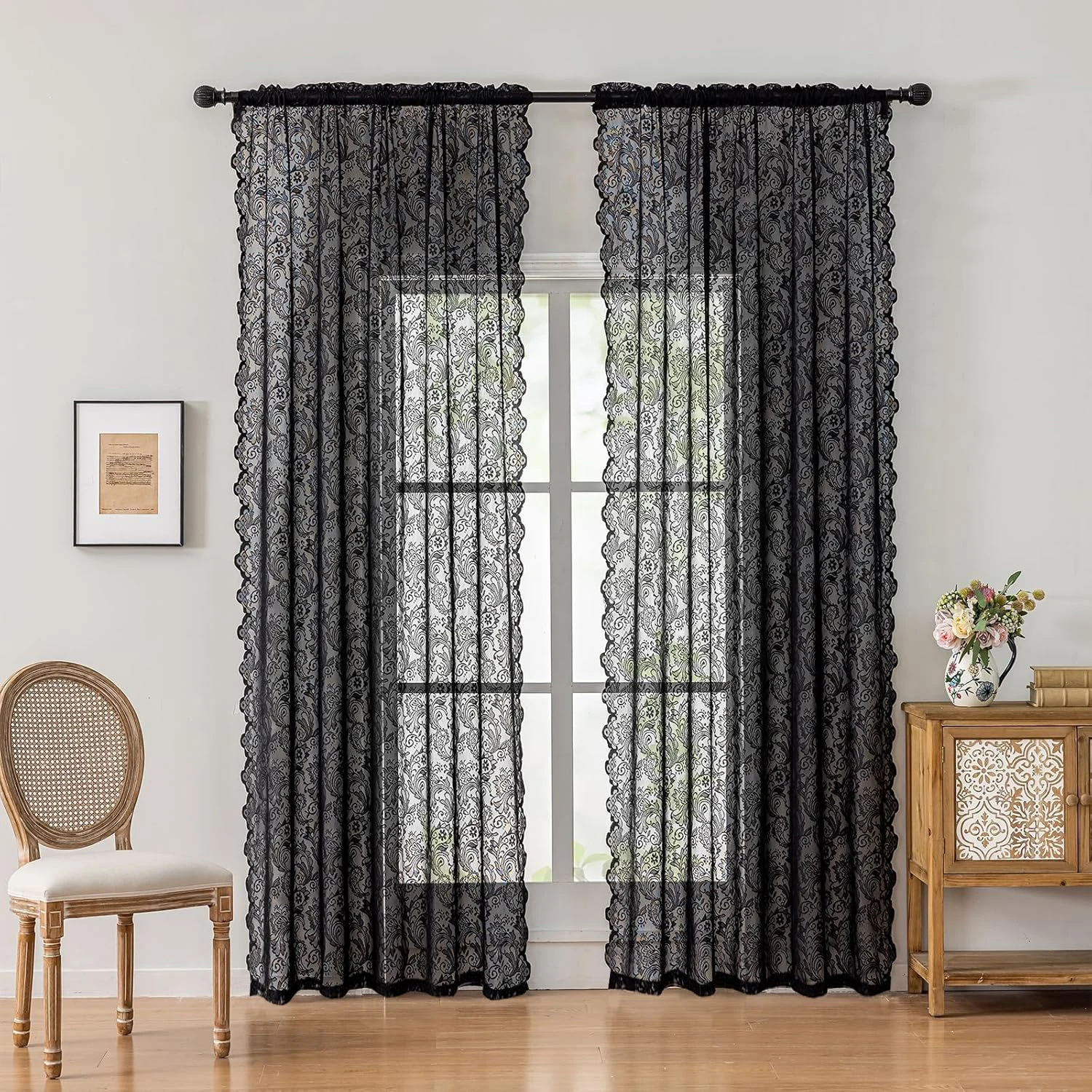 2PCS Black Phoenix Tail Curtains Are Wrinkle-Resistant, Wear-Resistant, Simple and Versatile, Universal for Bedrooms and Living