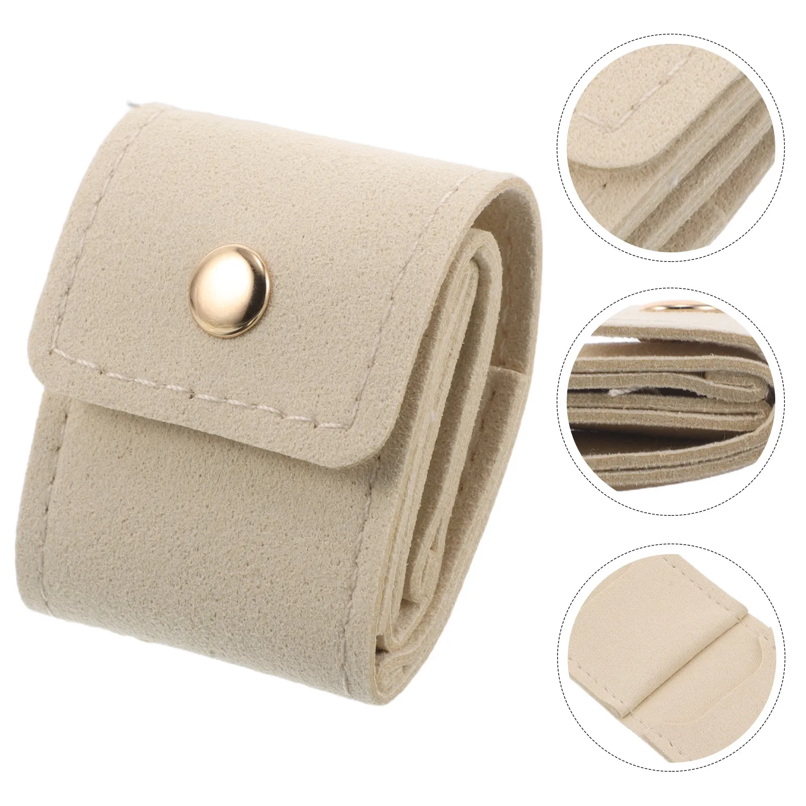 

Набор из 3 дорожных сумок для украшений: бежевый мини-органайзер-ролл, компактный многофункциональный чехол для хранения ожерелий, колец и серег