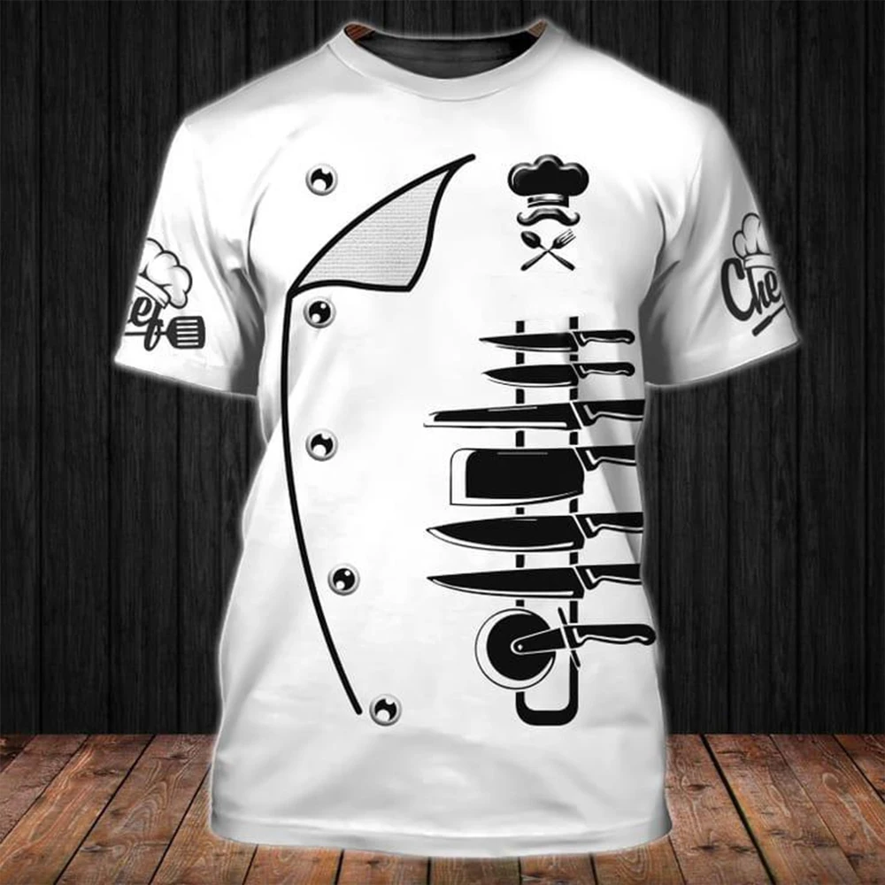 Summer fashion chef and his tools 3D print uniforms, personalized creativity, comfortable T-shirts