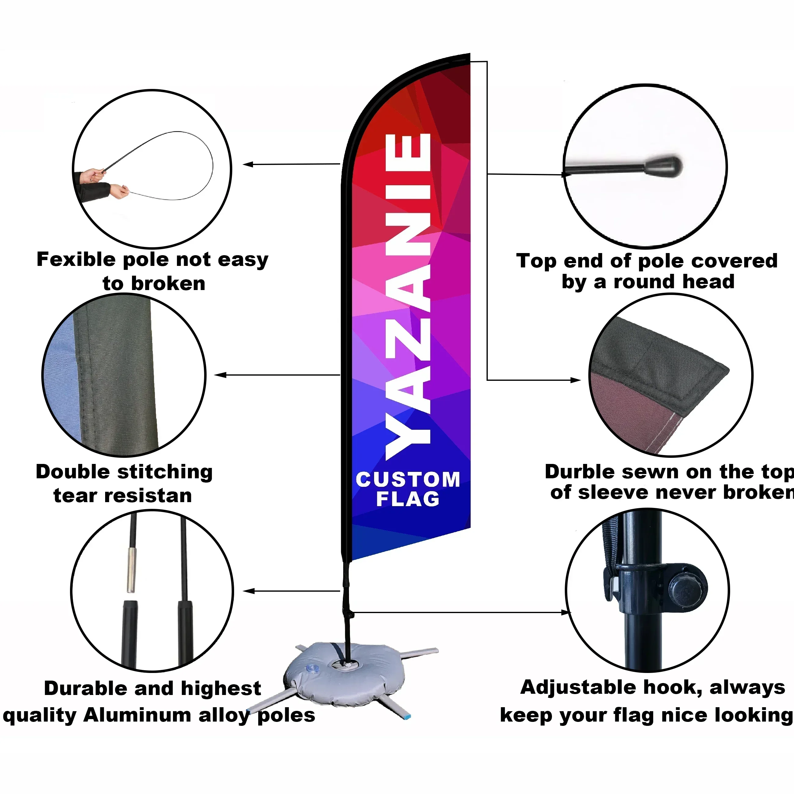 Feather Flag Pole kit and Base Ground Stake 6.6FT 8FT 11FT 13FT  Advertising Swooper Flag Pole Set Cross Base and Weight Bag view 3
