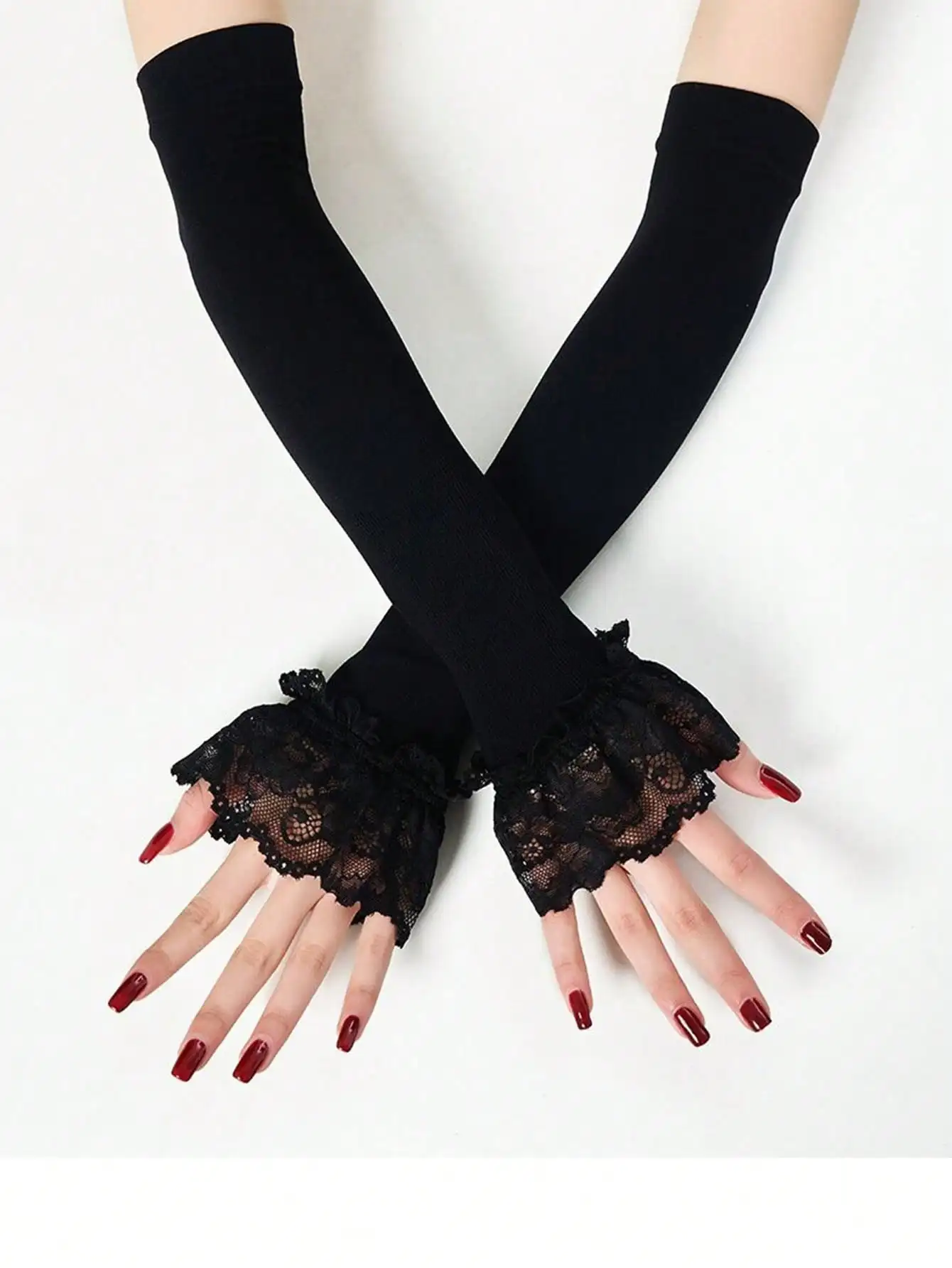 

1 Pair Lace Chiffon Lace Arm Sleeve Covers, Outdoor Sunscreen, Fashion Breathable Arm Covers For Women In Summer