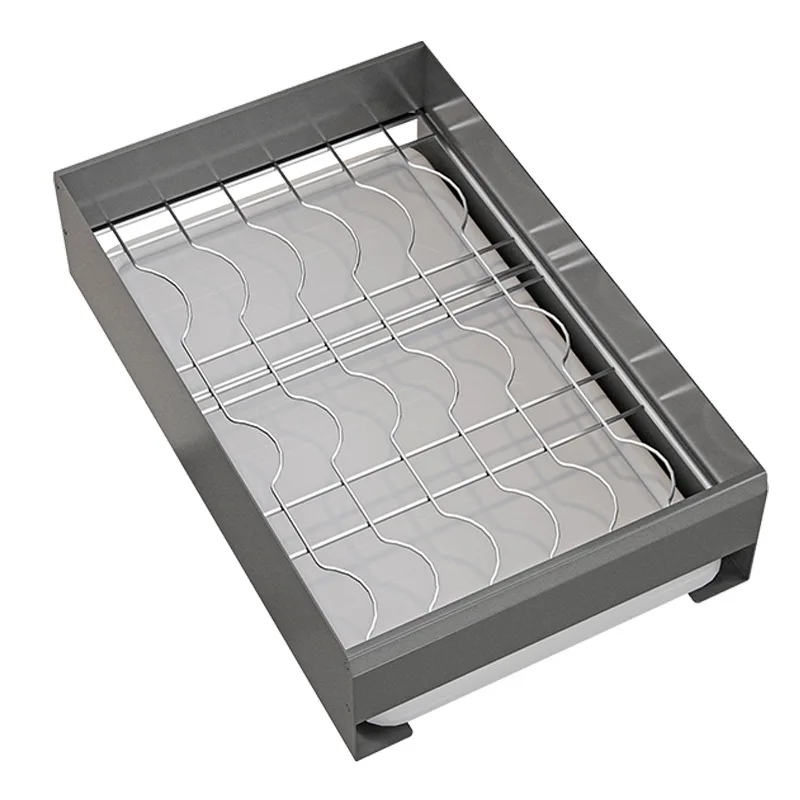 

Small size cabinet pull basket pull-out rack storage rack stainless steel dishes and dishes single-layer drain rack