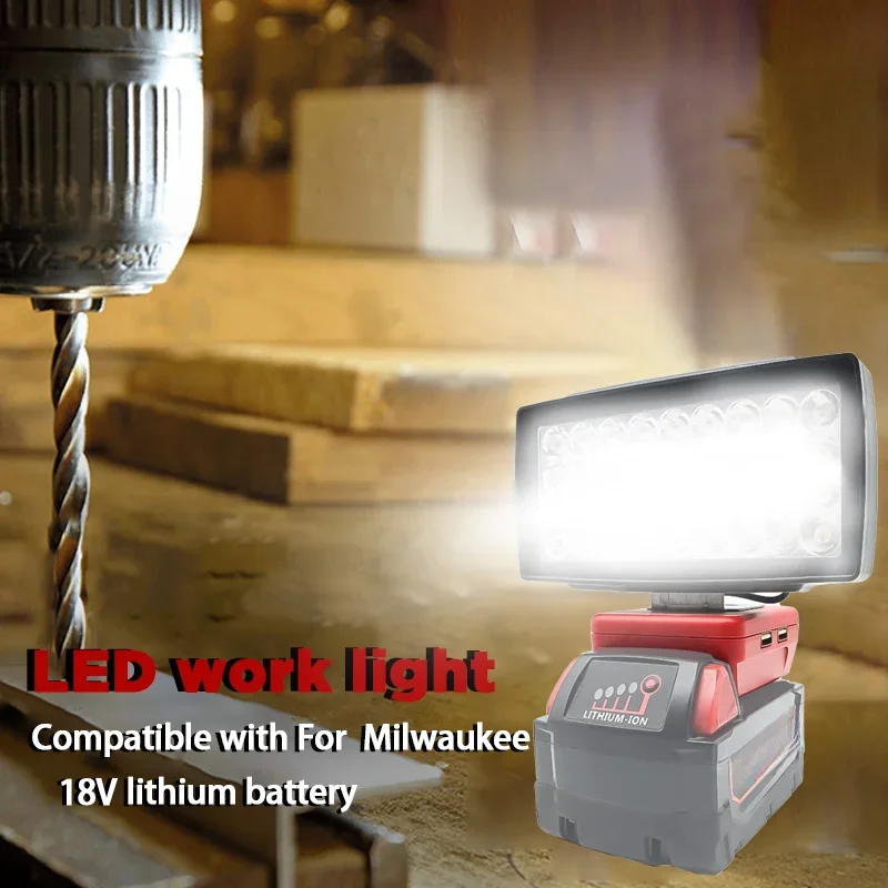 36 Beads LED Car Work Light Flashlight Electric Torch Spotlight USB Power Bank For Milwaukee M18 18V 48-11-1835 Li-ion Battery