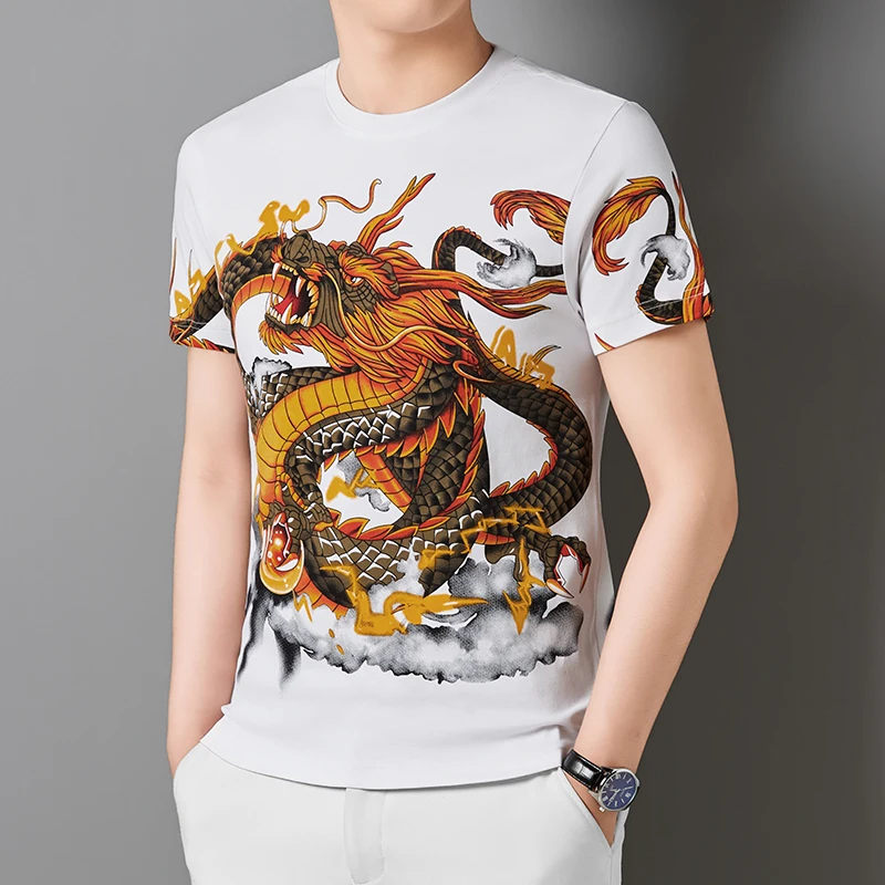 

High Quality Chinese Wind Dragon Pattern Clothes Summer Men's Short Sleeve Graffiti T-shirt Thin Fashion Urban Men's Wear