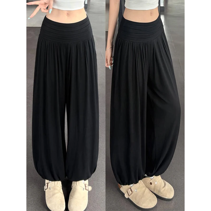 Gray High Waist Loose Drapey Yoga Sports Pants Women's Summer 2026 New Style Wide Leg Lantern Pants Casual Comfortable