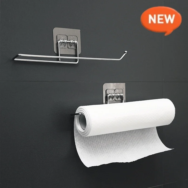 Punch Free Kitchen Paper Holder Towel Storage Hook Toilet Paper Holder Towel Stand Storage Rack Tissue Holder Bathroom Organizer