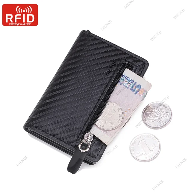 Włókno węglowe Rfid etui na karty kredytowe portfele męskie przechowywanie saszetka na pieniądze torebka mała Mini wąskie portfele Carteira Masculina
