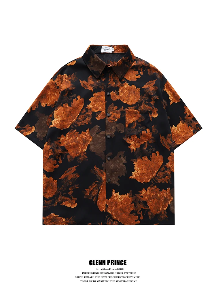 

Vintage Floral Oil Painting ort Sve Men's irt Casual Loose Fit Summer Faion Polyester Fiber Skin-friendly Breathable