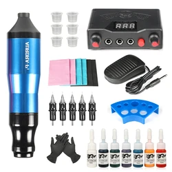 Tattoo Machine Kit Complete Aurora P1 Rotary Tattoo Pen Ink Set with LCD Tattoo Power Supply with 5pc Cartridges Needles Kit