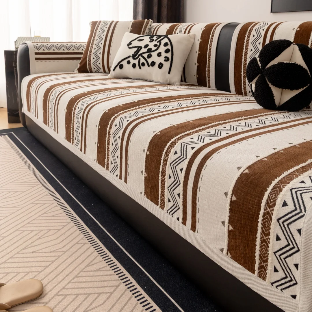 Funda de sofá gruesa de chenilla Jacquard bohemia para sala de estar, funda para asiento de sofá, funda para toalla, decoración de muebles, estilo bohemio