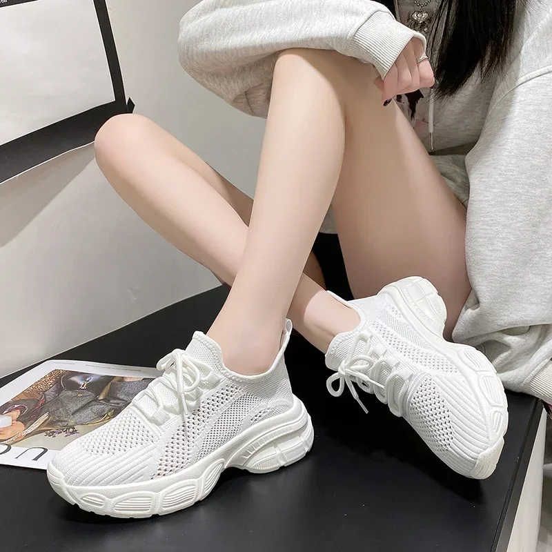 Mesh women's shoes  new fashionable summer round toe lace up versatile breathable casual shoes comfortable women's sports shoes