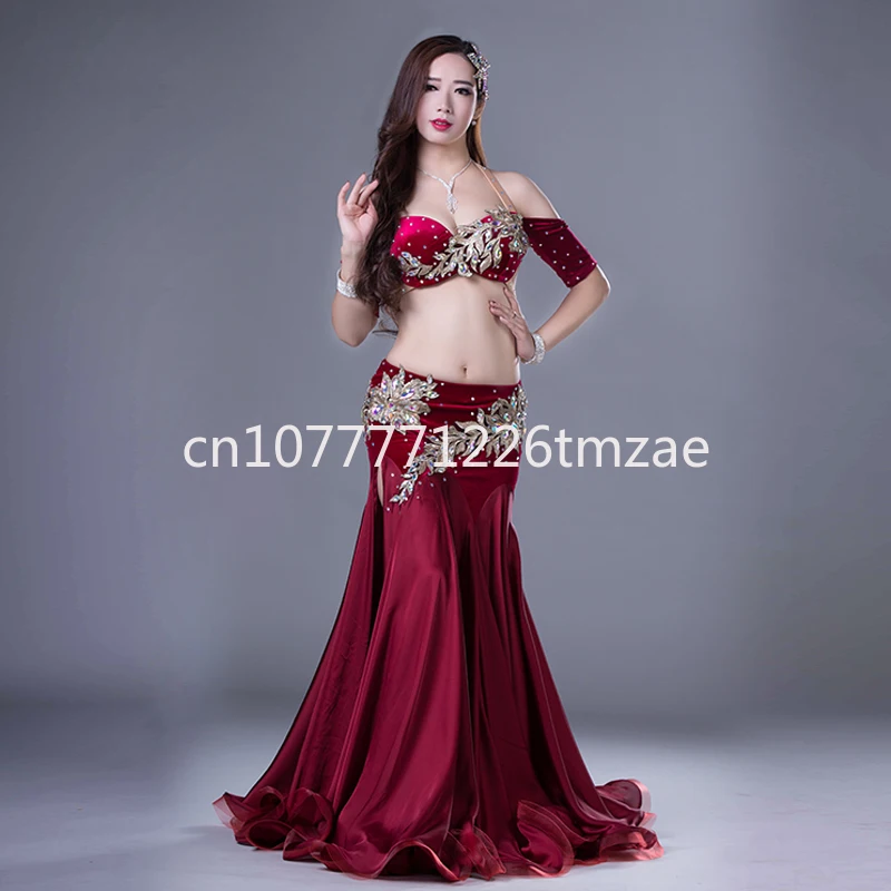 Racing Suit High Grade Velour Bra Split Long Skirt 2 Pieces Oriental Belly Dance Performance Wear