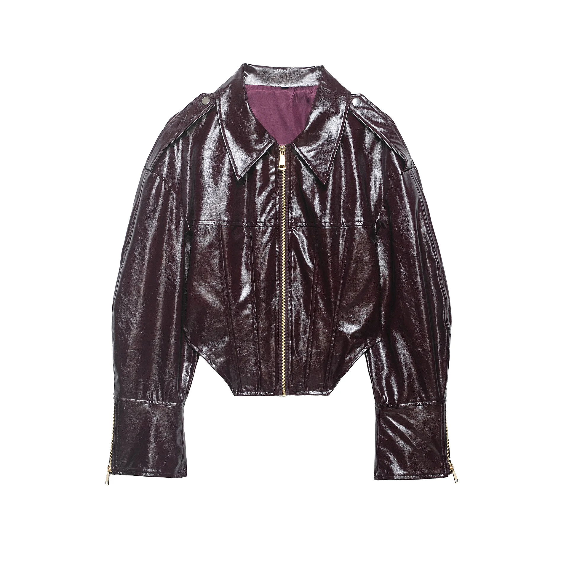 

Женская модная повседневная куртка с воротником-стойкой, кожаная куртка с воротником на молнии, длинными рукавами и молниями на манжетах, в байкерском стиле KISP