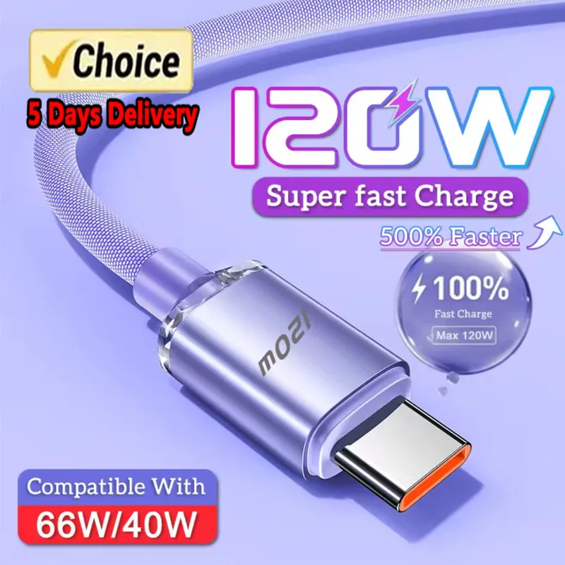 120W 6A USB Type C Cable For Xiaomi 13 Samsung S23 Realme Mobile Phone Fast Charge USB C Cables Type C Quick Data Charger Wires