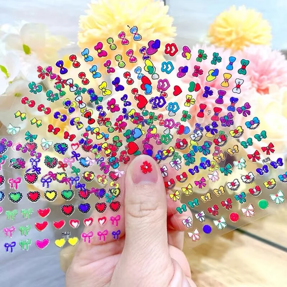 30sheets Cute Floret Self Adhesive Nail Stickers Jelly Colorful Bow, Flowers Clover Nail Art Slider DIY Child Kawaii Nail Decor