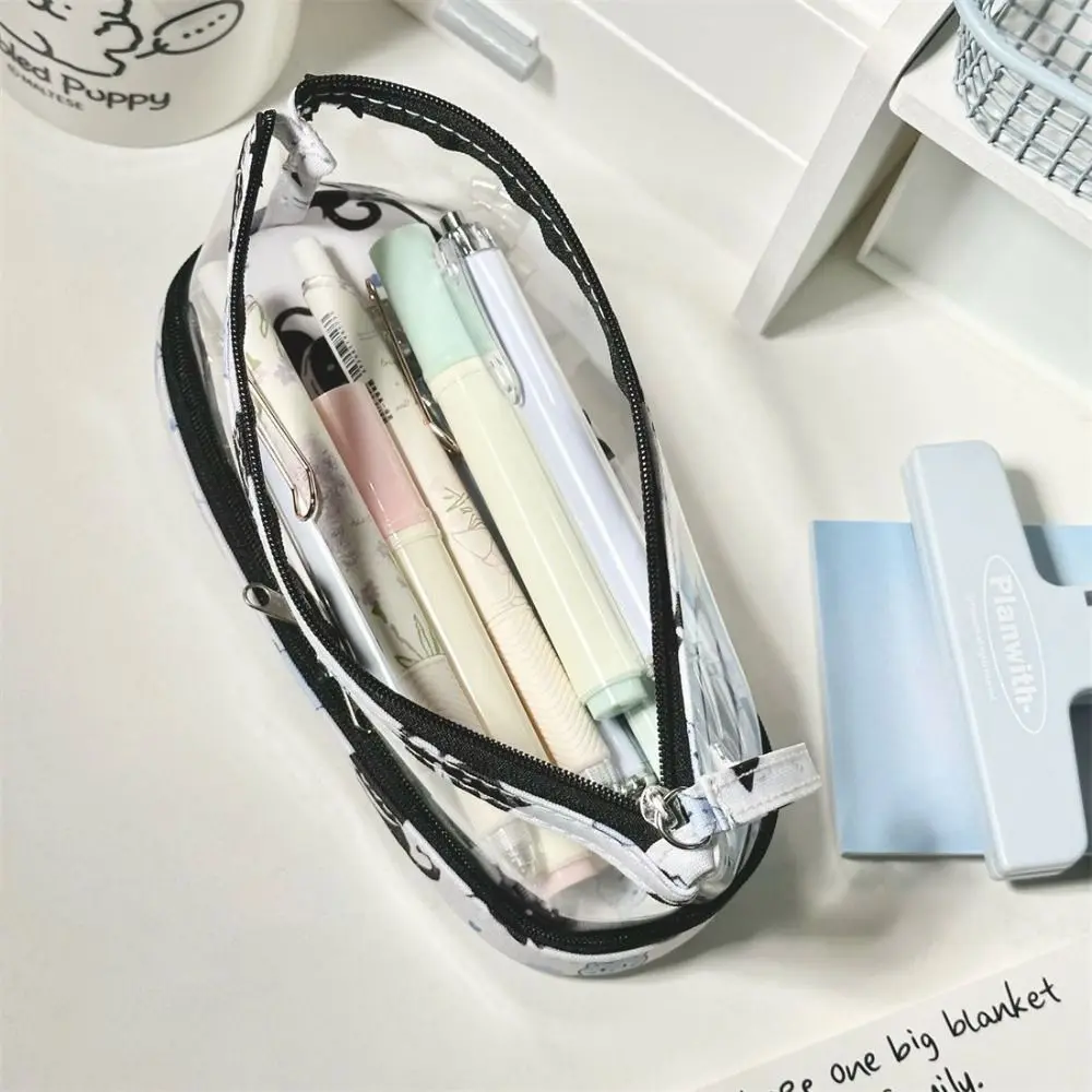Canvas Transparent Pencil Case Cartoon Butterfly Kitten Student Pencil Pouch Kapibala Minimalist Style Stationery Storage Bag