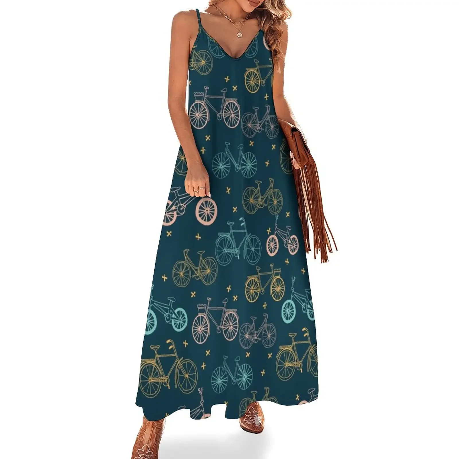 

Bike pattern minimal bicycles by andrea lauren Sleeveless Dress Prom gown women's summer dress 2025 Dresses gala Dress