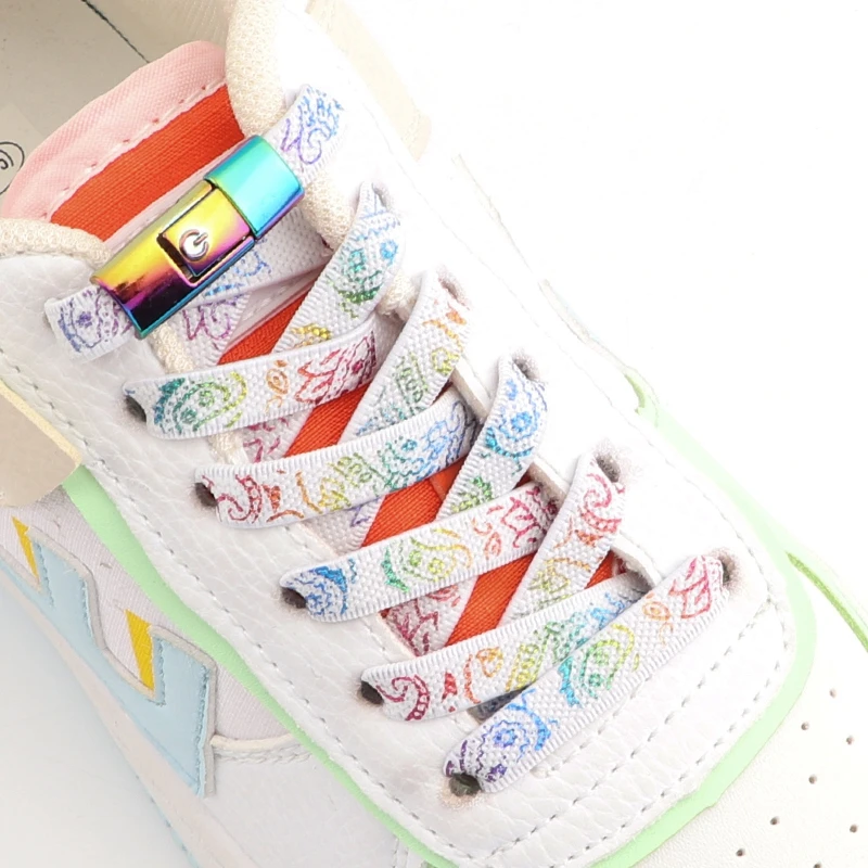 Patterned Flat Shoe Laces Without Ties Elastic Shoelaces for Sneakers Men and Women Lazy Shoelace Press The Metal Lock 1 Pair