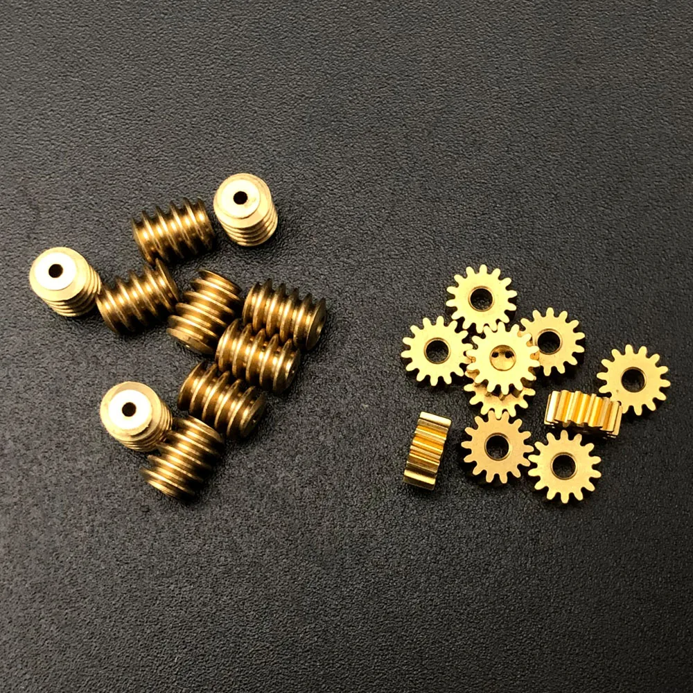 5Pcs 0.3 Modulus Brass Worm Gear Single-Head Worm 3.8x5mm Bore 0.98mm 14T Worm Wheel 14:1 Reduction 4.8x2mm 1.48mm Aperture 1.5A