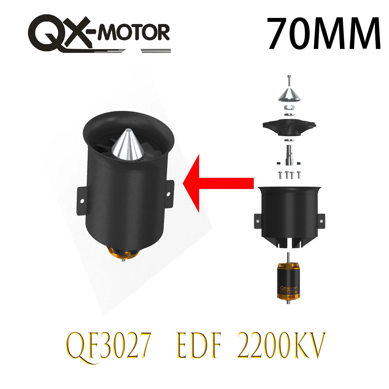 QX-Motor 70mm  EDF 12 Blades Ducted Fan QF3027 -2200kv Brushless Motor   for Remote Control Toy Parts