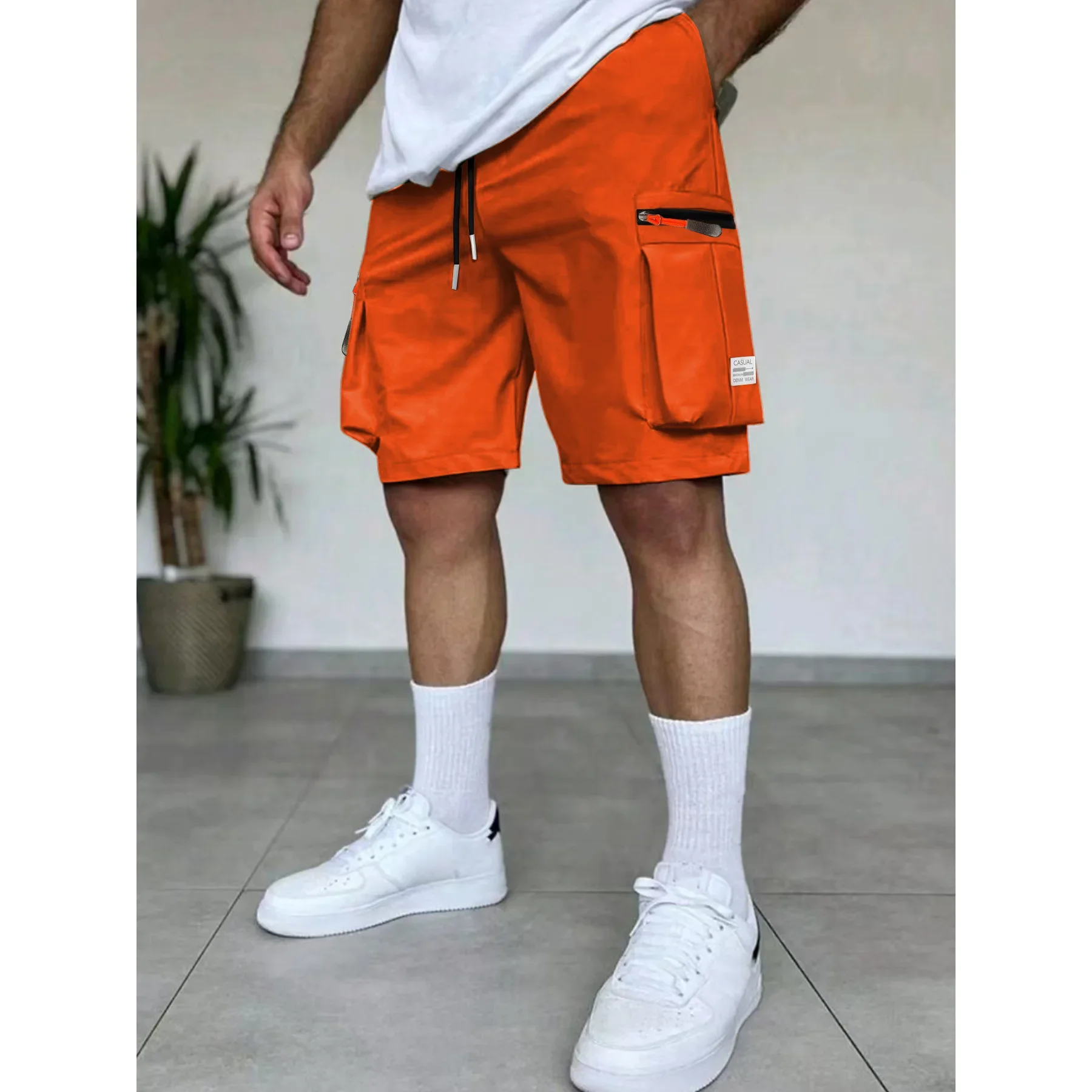 Calções de carga casuais masculinos verão solto workwear shorts calças de praia secagem rápida tecido poliéster estilo harajuku verão bottoms homem