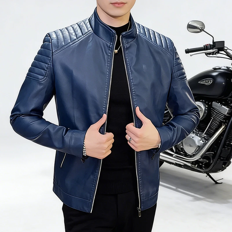 Men PU Leather Jacket Motorcycle Fashion Hip Hop Leather Coat Male Solid Turn-Down Collar Motorcycle Outwear Streetwear 4XL 3XL