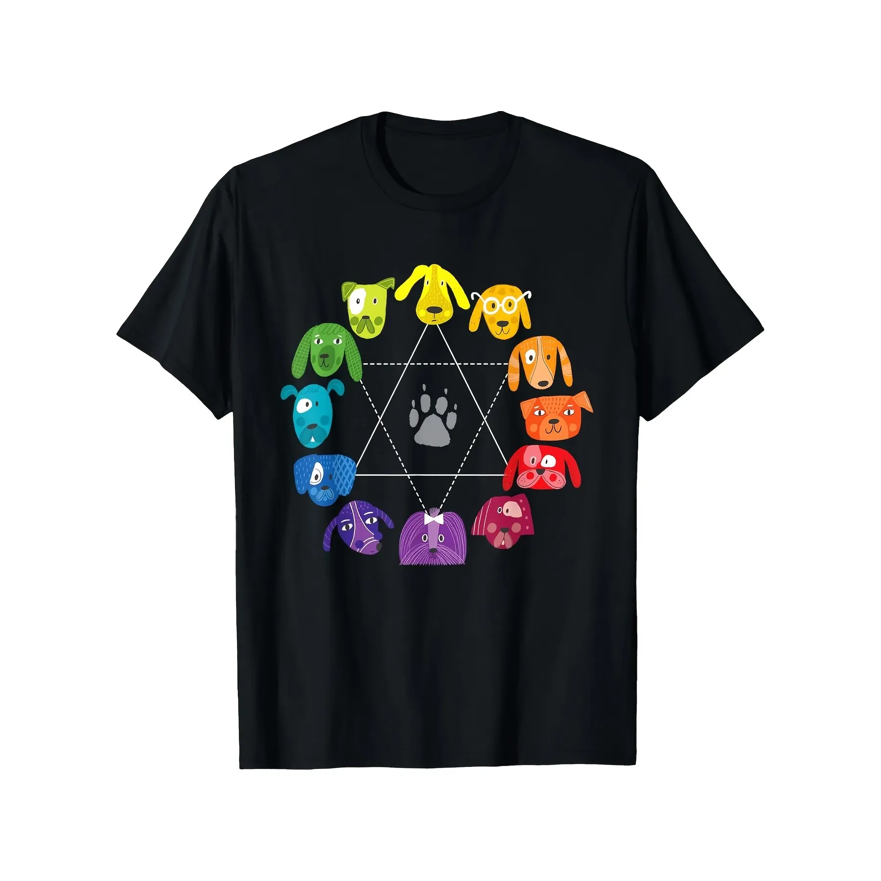 

Dog Color Wheel Paw Print Artist Teacher Graphic Tee Unisex Cotton Casual Crew Neck T-Shirt