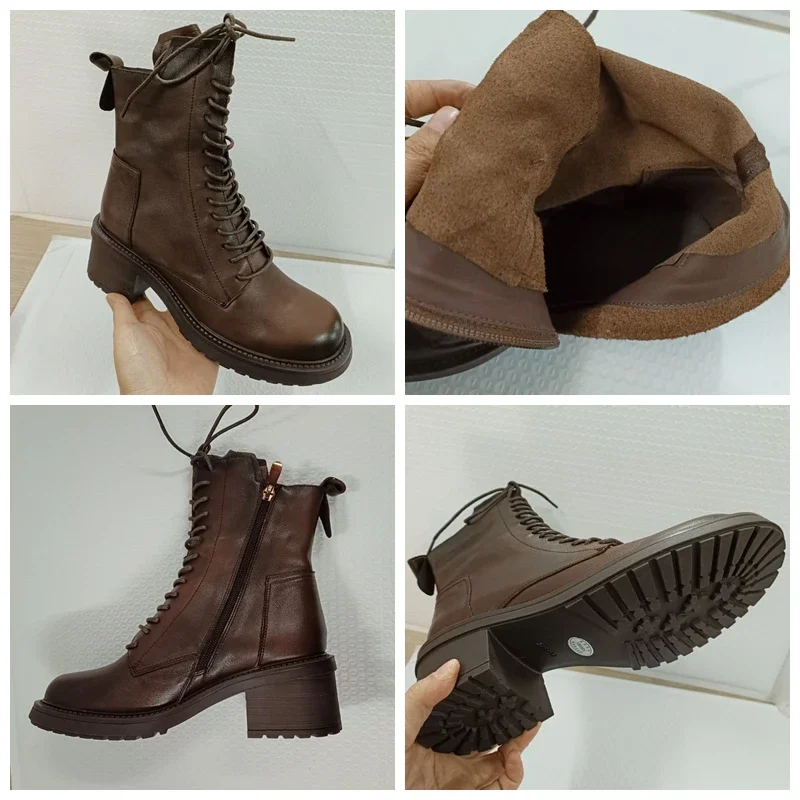 Koznoy 6 cm vintage etnische zip-platform enkel motorfiets echt leer lente herfst Britse stijl laarzen vrouw hoge hak schoenen