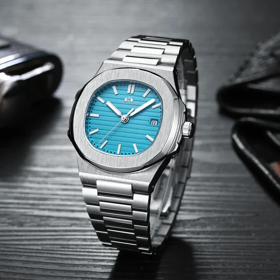 Automatic Watch for Men Mechanical Luminous Stainless Steel Blue Grey Dial Simple Business Reloj Hombre Baratos