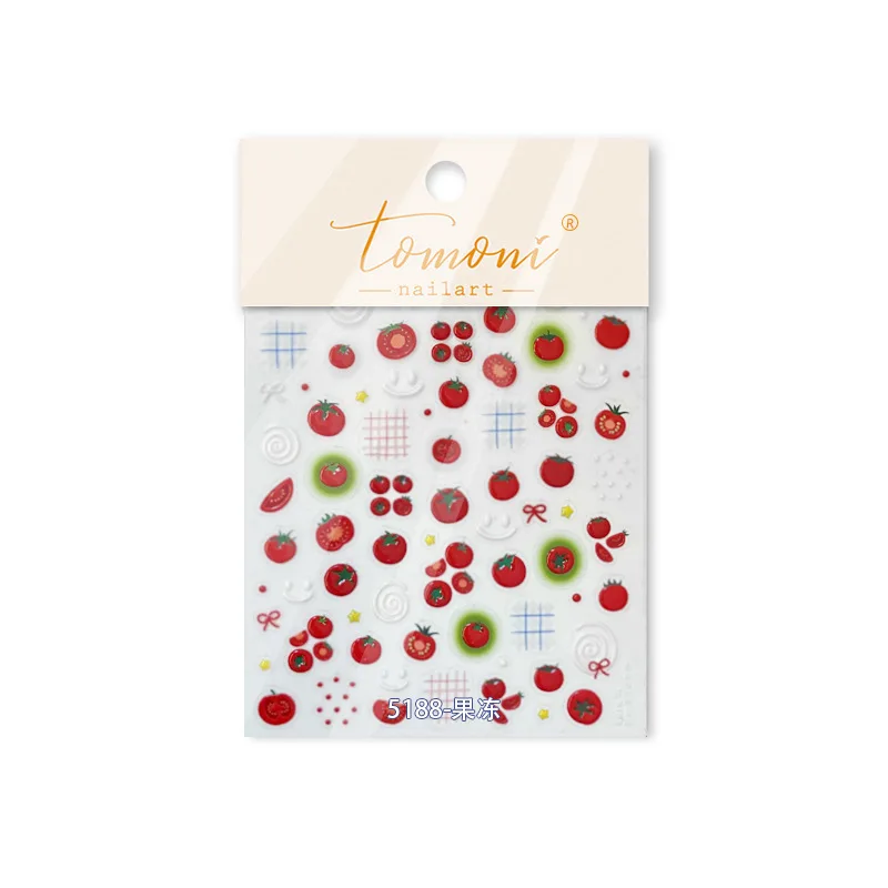 1 قطعة 5D رائعتين عصير الطماطم مسمار الفن ملصق الكرتون هلام الطماطم الفاكهة القوس ستار ذاتية اللصق مائي لطيف مانيكير الديكور
