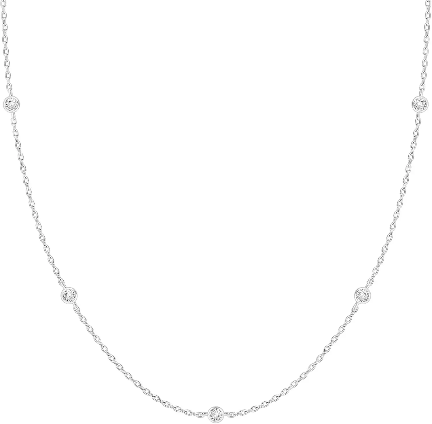 K Gold Plated Station Necklace Silver Plated Diamond Necklace For Women Simulated Diamond Necklaces Gift for Women CZ Chain