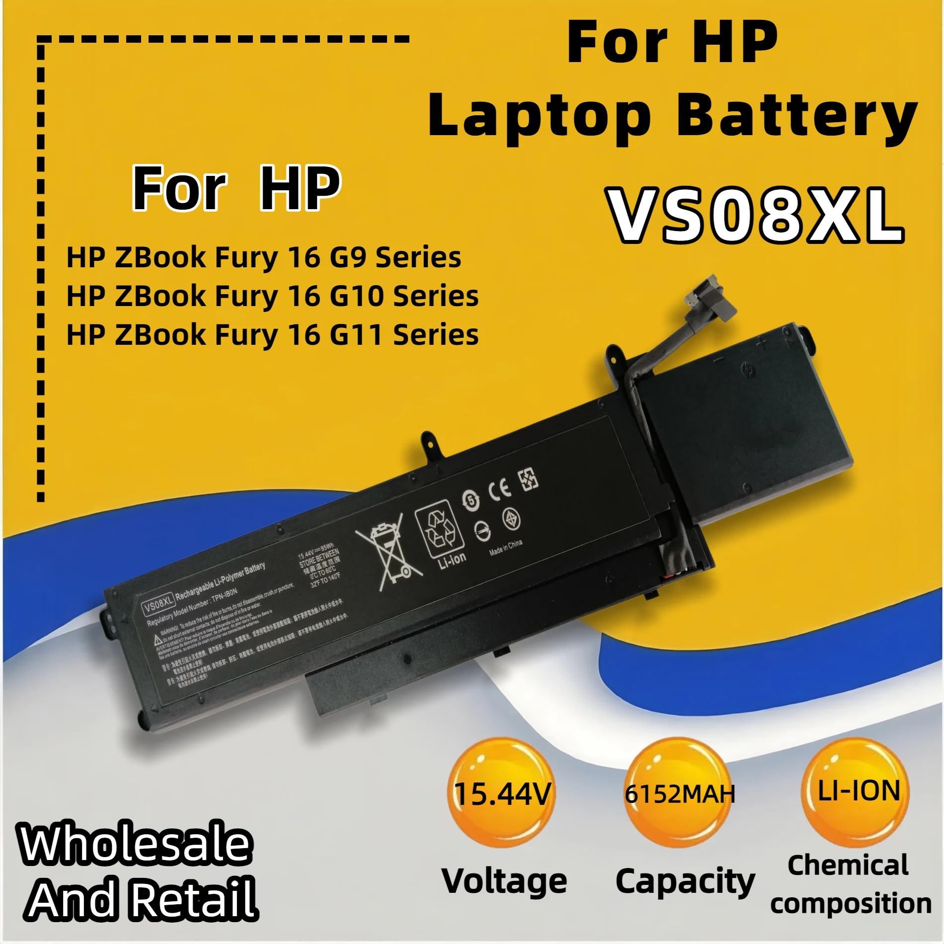 FRLESUI 15.44V 95Wh VS08XL Battery for HP ZBook Fury 16 G9 Mobile Workstation M86087-001 13 Months Warranty VSO8XL