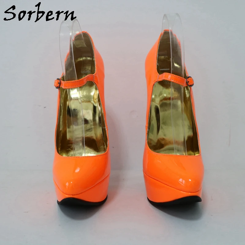 Sorbern 20Cm Neon Orange Pump Shoes Mary Jane Women piattaforma inclinata scarpe a punta Drag Queen Shoes colori personalizzati