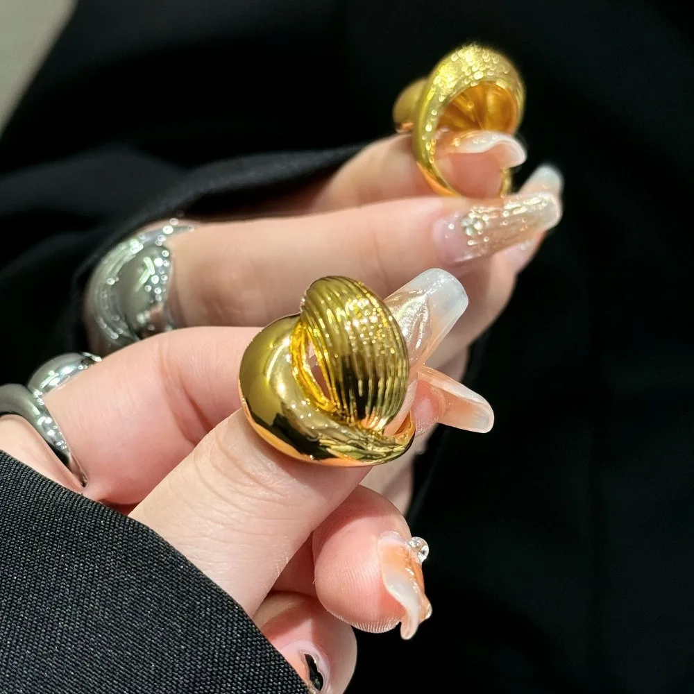 Vintage Texture Stripe Water Drop Stainless Steel Ring Waterproof Adjustable Hollow Out Open Ring Trendy Jewelry Creative Gift
