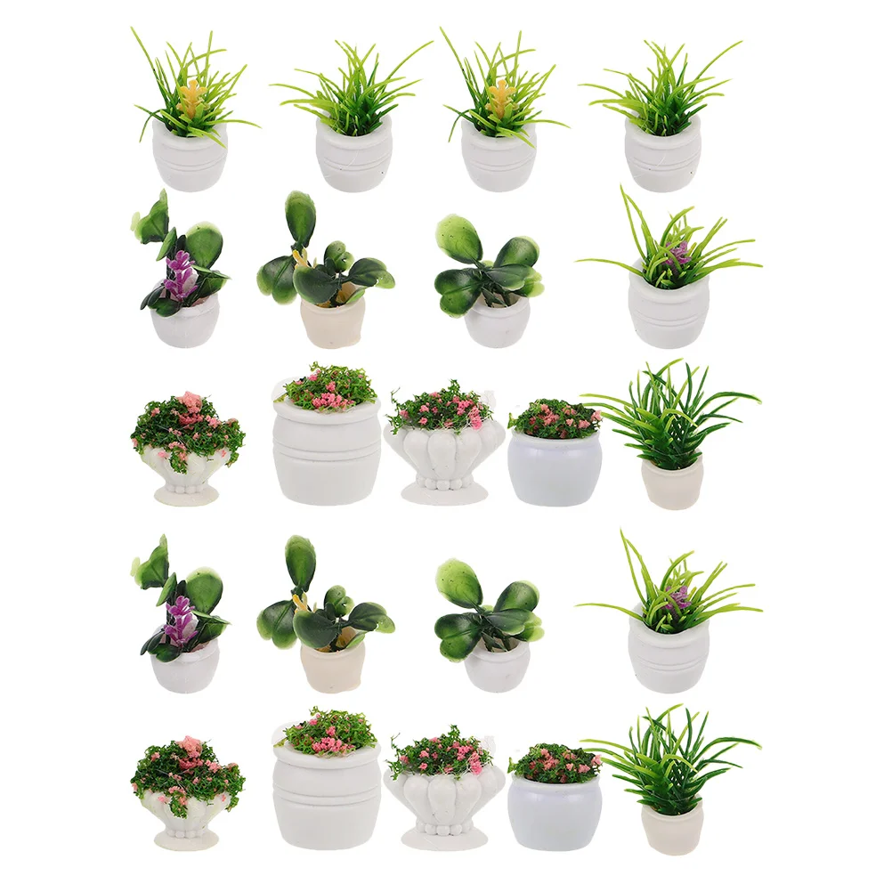 22 قطعة نباتات مصغرة ديكور بونساي اصطناعي واقعي لبيت الدمى حديقة سطح المكتب بوعاء الخضرة ساحة المناظر الطبيعية الصغيرة