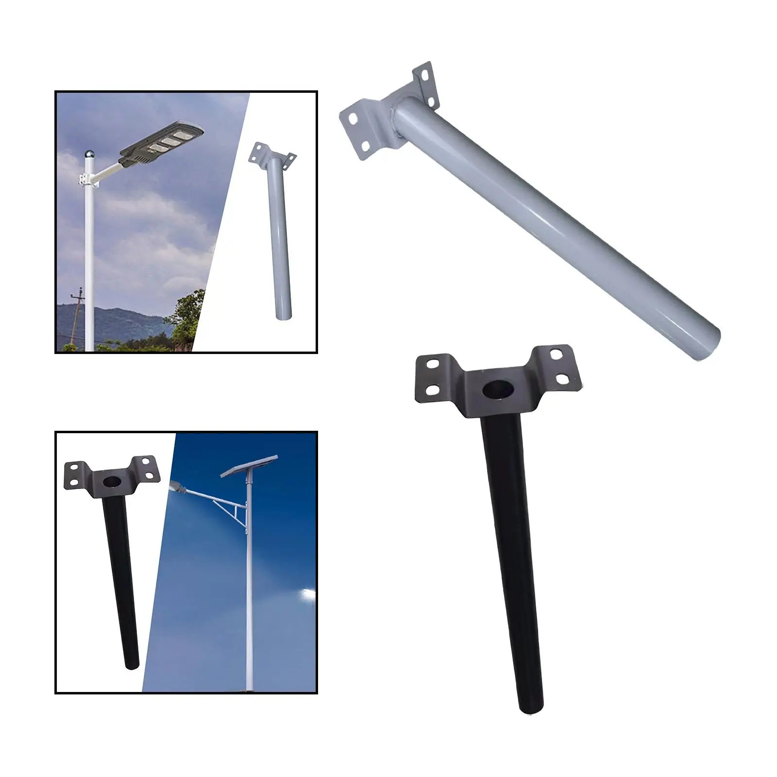 Metal Light Pole Mounting Arm Sturdy Design for Solar Light and Wall Bracket Usage