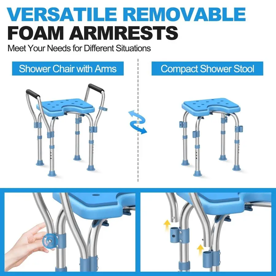 كرسي بأذرع للاستحمام الداخلي مقعد دش عالي التحمل مع مقعد من الفولاذ المقاوم للصدأ قابل للتعديل 450 رطل حوض استحمام St