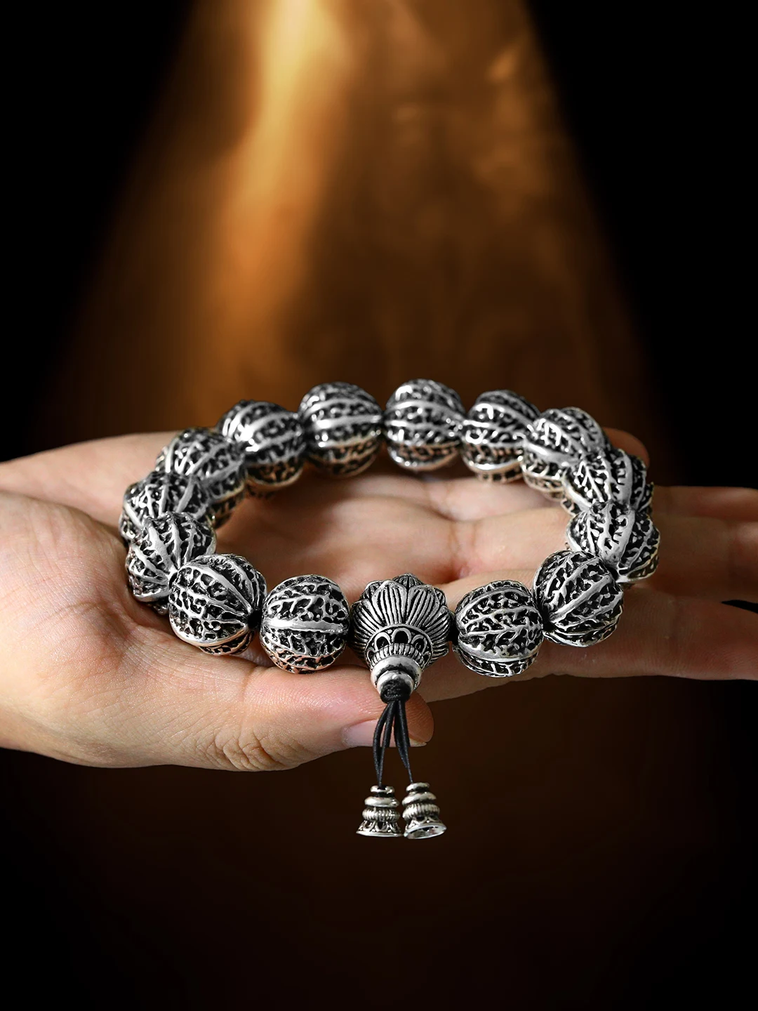 

Handmade Sterling Silver Walnut Bracelet Men's Personality Playing Buddha Beads Bracelet