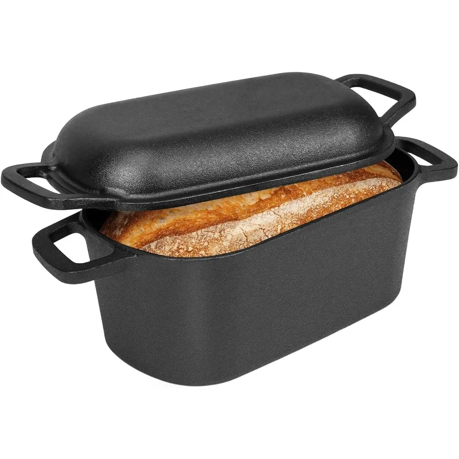 3.6QT Oval Dutch Oven for Bread Baking PreSeasoned Cast Iron Sourdough Bread Pan with Lid cast iron loaf pans for bread Even He