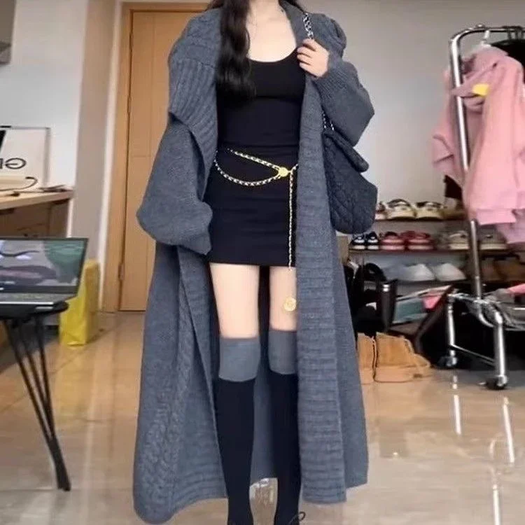 

Свитер с лацканами во французском стиле ретро, высокий вязаный кардиган высокого класса, новая свободная куртка средней длины, осень-зима